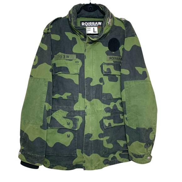 Warriors Camo Military Utility Jacket Green Black Hooded Dara Trooper L Oversize - Picture 2 of 16